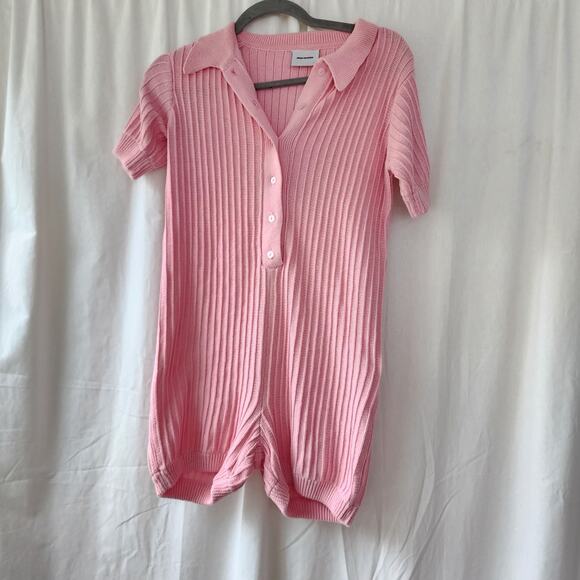 Free People Ryder Knit Romper By Rue Stiic Size S/ M Pink Ribbed Collared Soft - Picture 3 of 11
